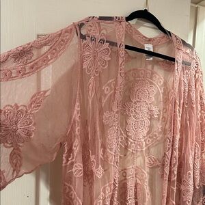 Time and Tru Pink Lace Kimono Jacket